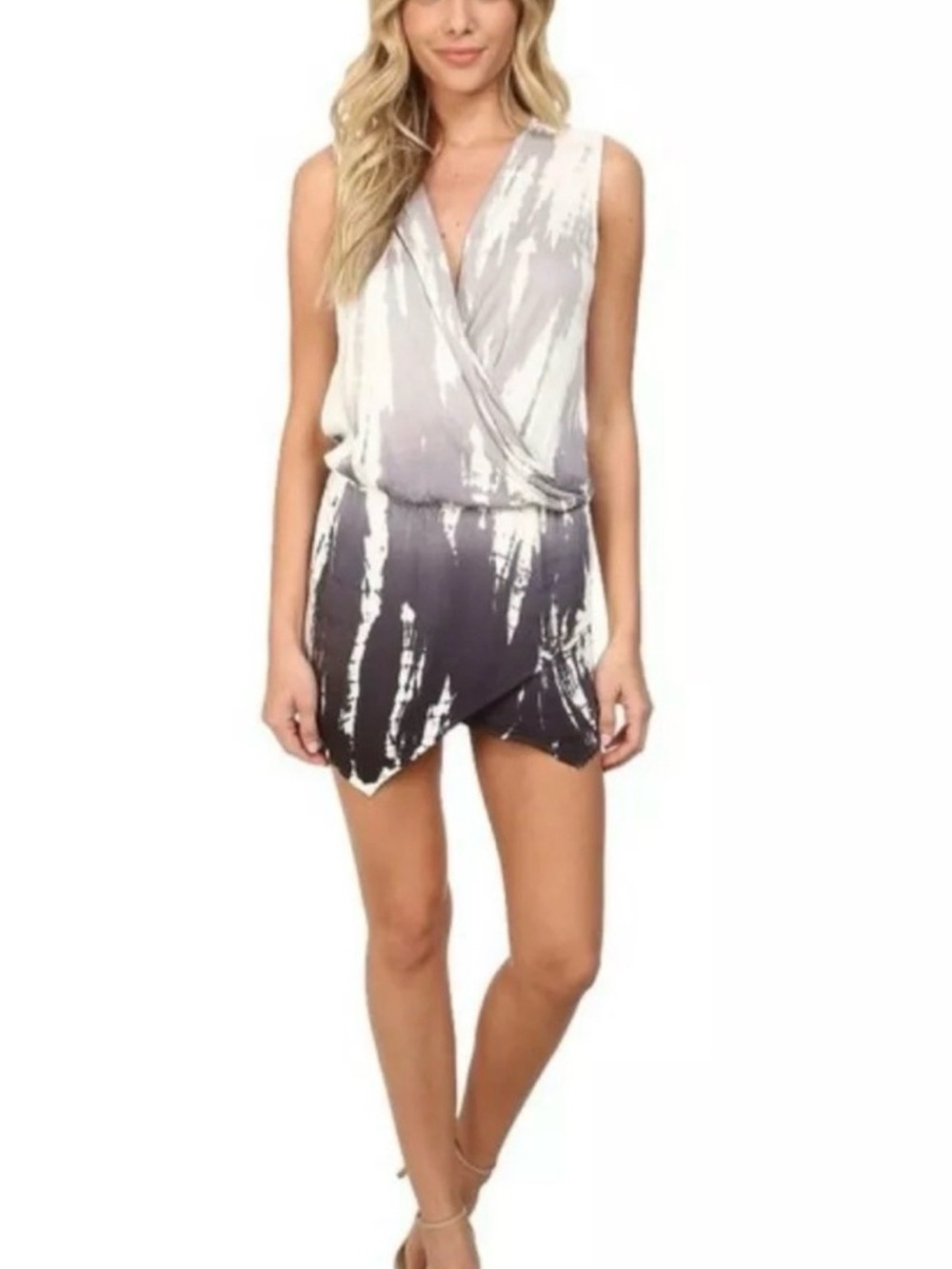 Young Fabulous & Broke Grey And White Tie Dye Sinta Tunic Dress